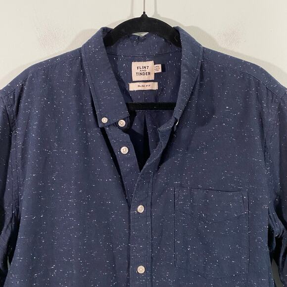 Flint And Tinder Navy Speckle Fabric Slim Fit Short Sleeve Button Up Shirt XXL - Picture 2 of 8